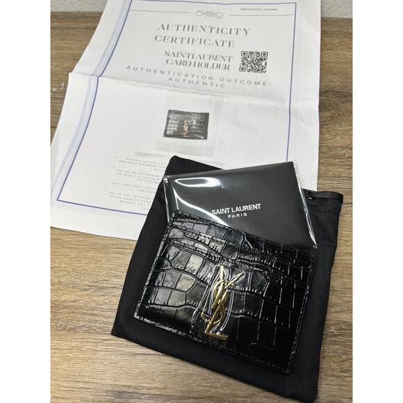 Saint Laurent Crocodile Embossed Black Card Holder - Picture 4 of 8